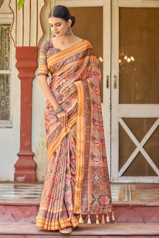 Salmon Pink Digital Print Saree