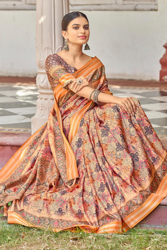 Salmon Pink Digital Print Saree