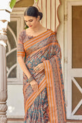 Denim Blue Digital Print Saree