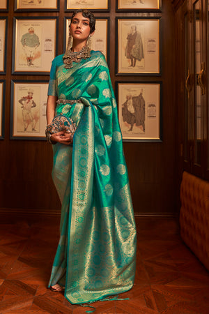 Teal Green Kanjivaram Saree