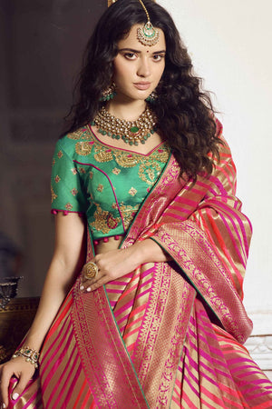 Pink Woven Designer Banarasi Saree With Embroidered Silk Blouse