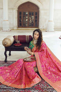 Pastel pink woven designer banarasi saree with embroidered silk blouse - Wedding sutra collection - Buy online on Karagiri - Free shipping to USA