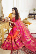 Orange pink shaded woven designer banarasi saree with embroidered silk blouse - Wedding sutra collection - Buy online on Karagiri - Free shipping to USA