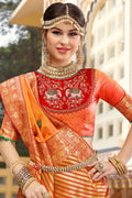 Royal orange banarasi saree - Buy online on Karagiri - Free shipping to USA