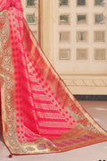 Punch pink banarasi bandhej saree - Buy online on Karagiri - Free shipping to USA