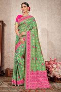 Emerald green zari woven uppada saree - Buy online on Karagiri - Free shipping to USA