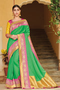 Emerald Green Zari Woven Beautiful South Silk Saree