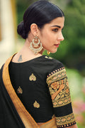 Midnight Black Zari Woven Beautiful South Silk Saree