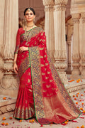 Cherry red banarasi  saree - Buy online on Karagiri - Free shipping to USA