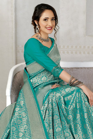 Mystique Blue Woven Pastel Kanjivaram Saree - Special Wedding Edition