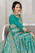 Mystique blue woven pastel kanjivaram saree - Special wedding edition - Buy online on Karagiri - Free shipping to USA