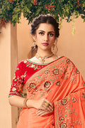 Carrot Orange Beautiful Designer Banarasi Saree