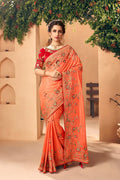 Carrot Orange Beautiful Designer Banarasi Saree