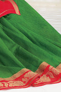 Beautiful Pine Green Woven South Silk Saree