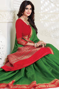 Beautiful Pine Green Woven South Silk Saree