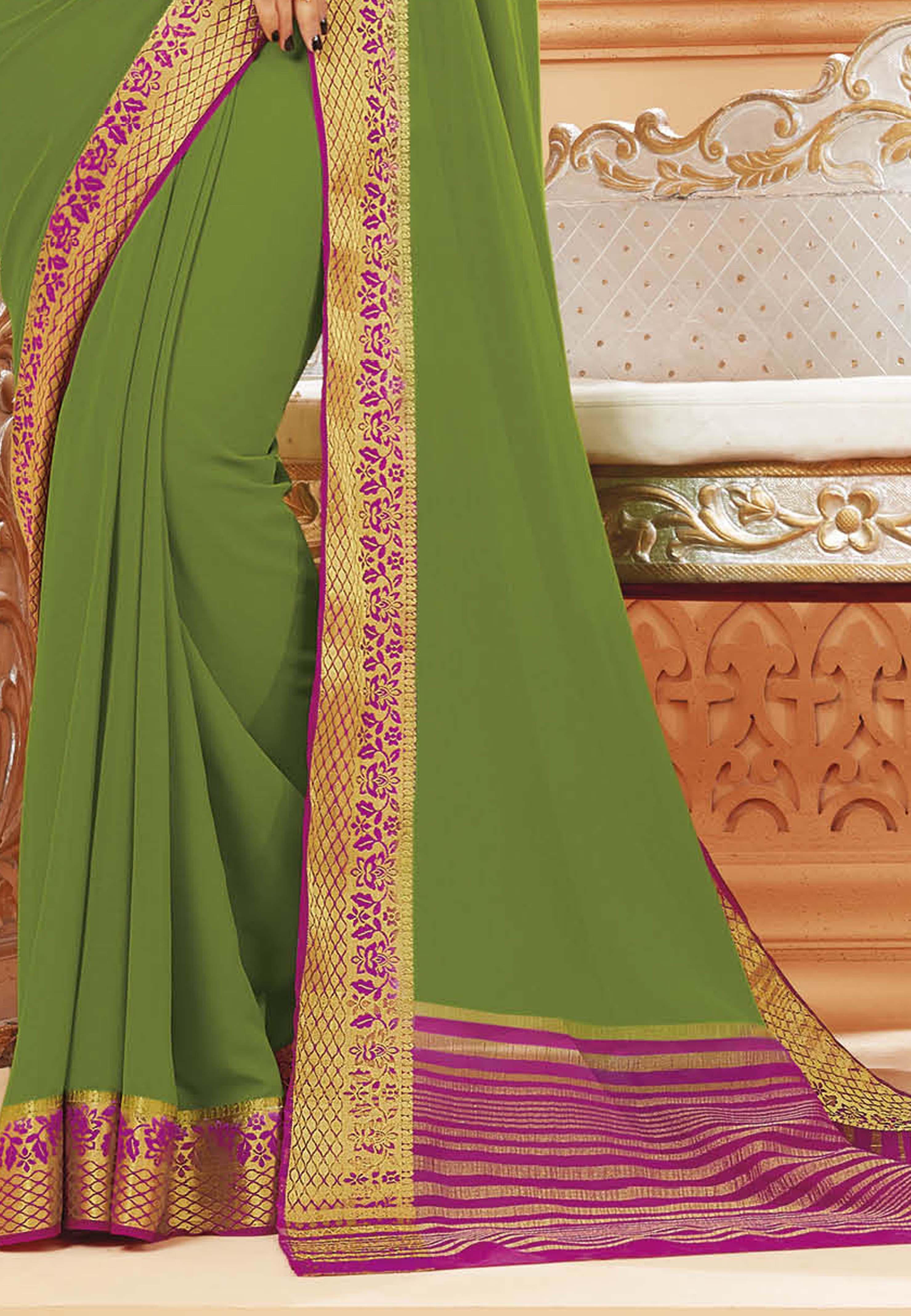 Fern Green Satin Silk Saree