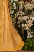 Butterscoth Yellow Embroidered Moti Work Satin Silk Saree