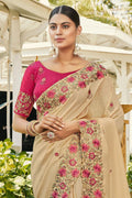 Beige Satin Silk Saree