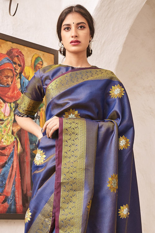 Indigo Zari Woven Chanderi Saree