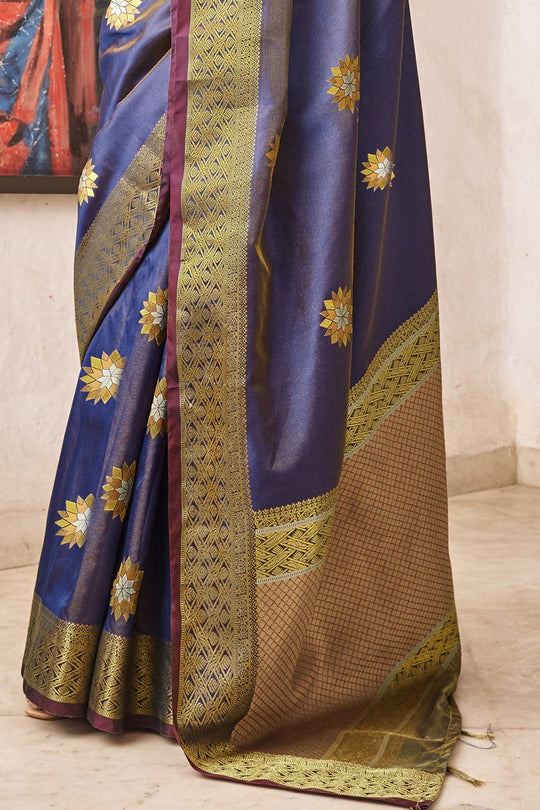 Indigo Zari Woven Chanderi Saree