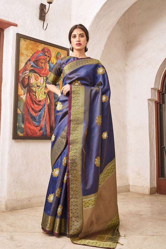 Indigo Zari Woven Chanderi Saree
