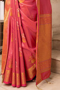 French Rose Zari Woven Chanderi Saree