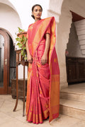 French Rose Zari Woven Chanderi Saree