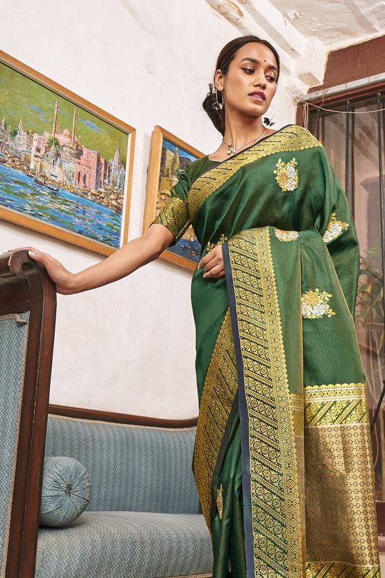 Moss Green Zari Woven Chanderi Saree