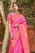 Hot Pink Zari Woven Chanderi Saree