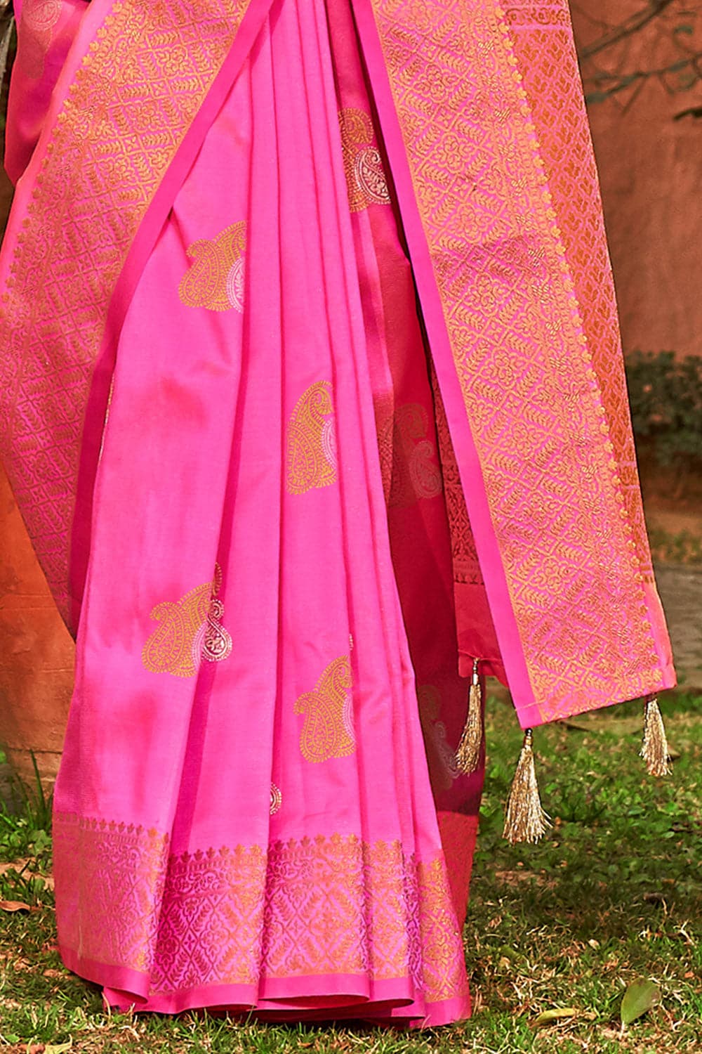 Hot Pink Zari Woven Chanderi Saree