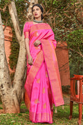 Hot Pink Zari Woven Chanderi Saree
