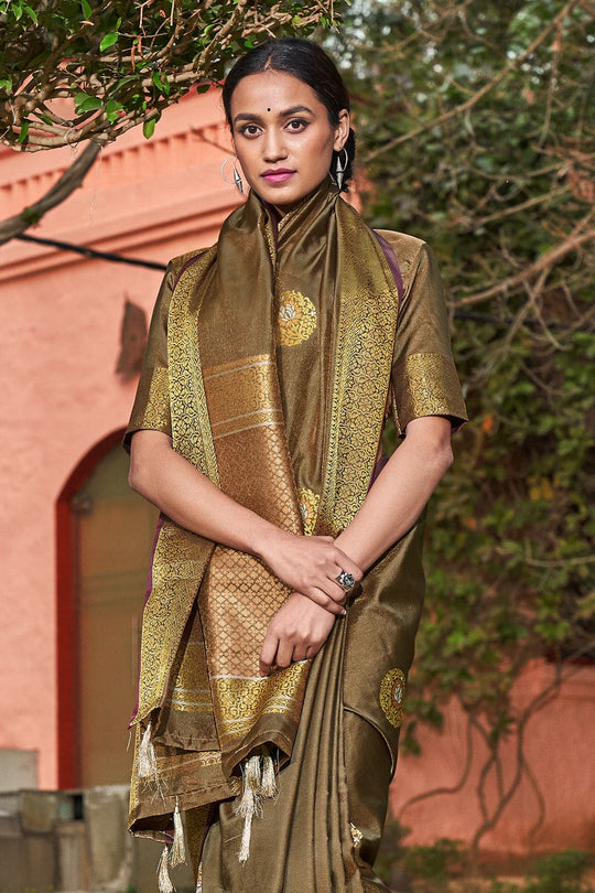 Moss Green Zari Woven Chanderi Saree