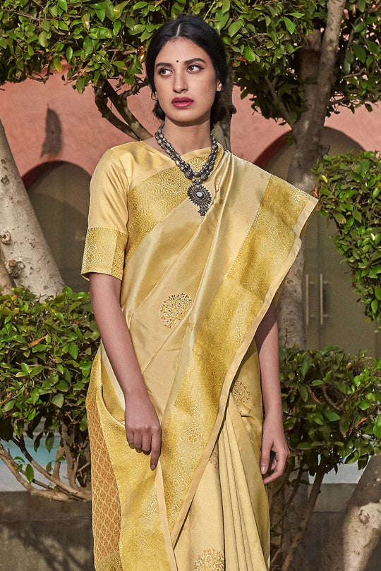 Cream Zari Woven Chanderi Saree