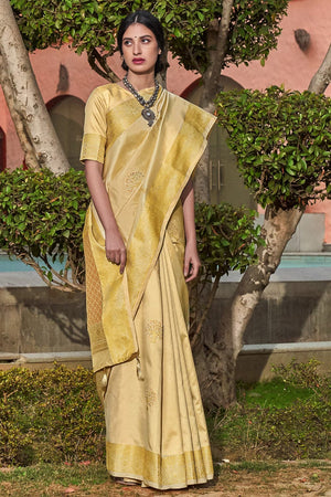 Cream Zari Woven Chanderi Saree