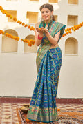 Azure Blue Zari Woven Banarasi Saree