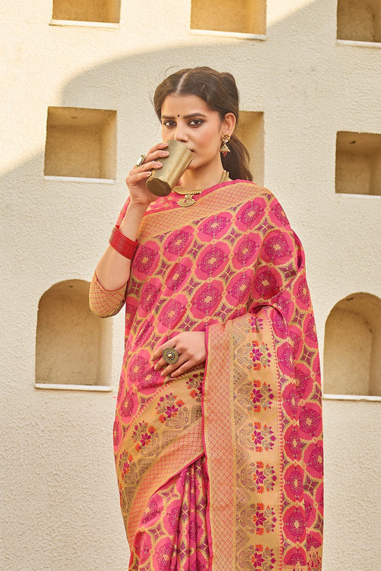 Watermelon Pink Zari Woven Banarasi Saree
