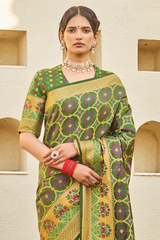 Moss Green Zari Woven Banarasi Saree