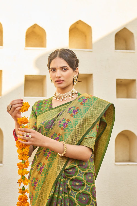 Moss Green Zari Woven Banarasi Saree