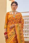 Carrot Orange Zari Woven Banarasi Saree