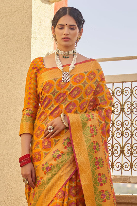 Carrot Orange Zari Woven Banarasi Saree
