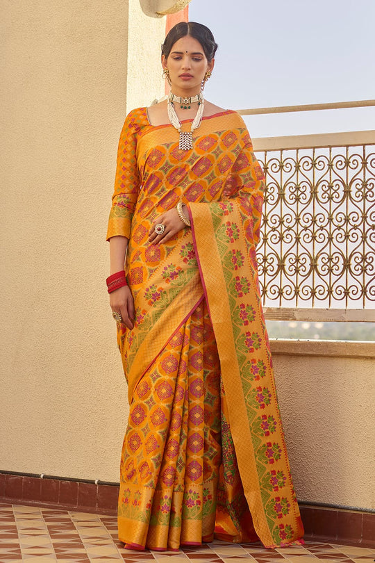 Carrot Orange Zari Woven Banarasi Saree