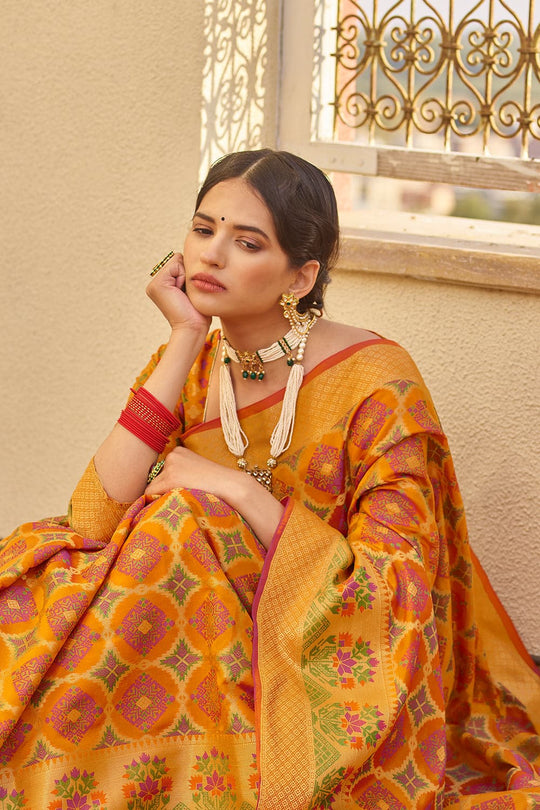 Carrot Orange Zari Woven Banarasi Saree