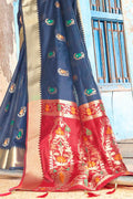 Lapis Blue Printed Banarasi Saree