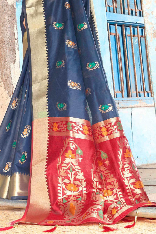 Lapis Blue Printed Banarasi Saree