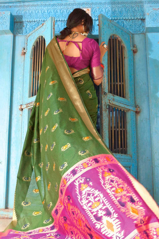 Fern Green Printed Banarasi Saree