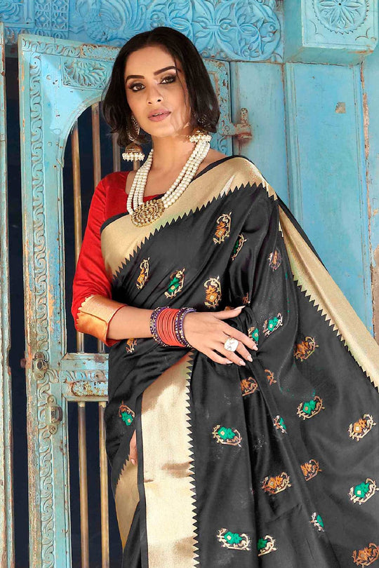 Metal Black Printed Banarasi Saree