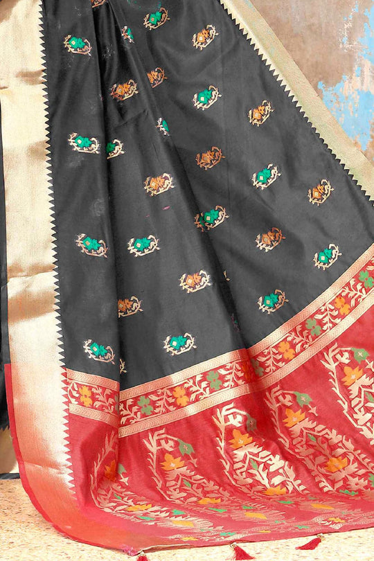 Metal Black Printed Banarasi Saree