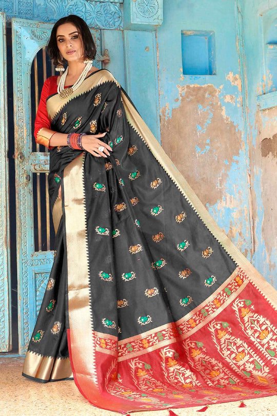 Metal Black Printed Banarasi Saree