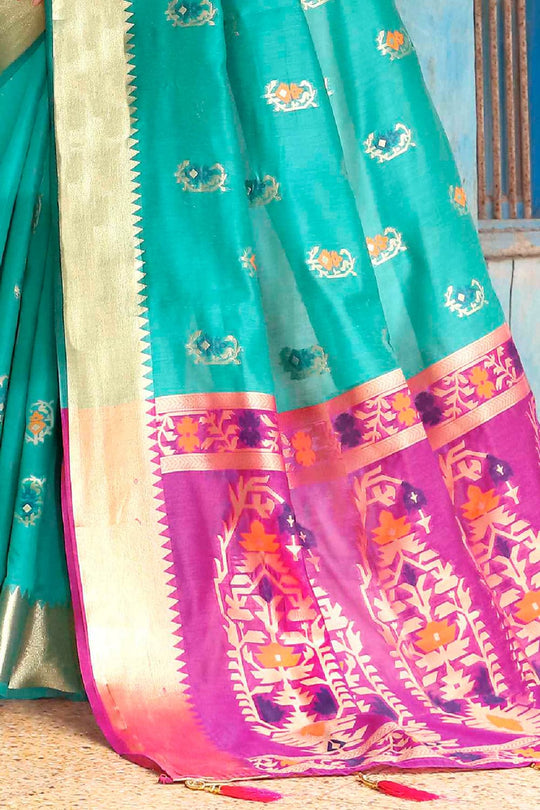 Pool Blue Printed Banarasi Saree