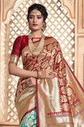 Red And Green Printed Chanderi Saree